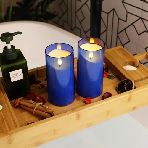 Miniatura 7 de NURADA Velas sin llama parpadeantes de 7.6 cm x 15.2 cm: Velas LED acrílicas de mecha 3D que funcionan con pilas y batería con control remoto y Azul