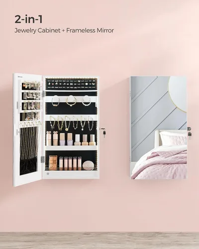 Miniatura 3 de SONGMICS Armario de joyería con espejo con luces LED integradas, organizador de almacenamiento de joyas montado en la pared o en la puerta, 3.8 x