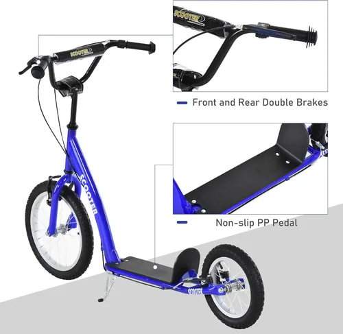 Miniatura 3 de Aosom Youth Scooter Kick Scooter for Kids 5+ with Adjustable Handlebar 16" Front and 12" Rear Dual Brakes Inflatable Wheels Azul