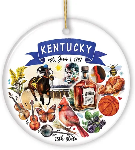 Recuerdos coleccionables de cerámica de EE. UU. - Adorno navideño artístico con temas y monumentos del estado de Kentucky