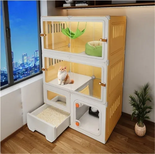 Miniatura 10 de Jaula para gatos, casa de interior para gatos, casa de lujo para gatos de plástico con caja de arena, diseño de tres capas de dos capas, 27.6* 17.7*