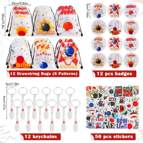 Miniatura 2 de Sweetude 140 piezas de recuerdos de fiesta de cumpleaños de bolos para niños, decoración de fiesta de bolos, bolsa de llavero, bolígrafo
