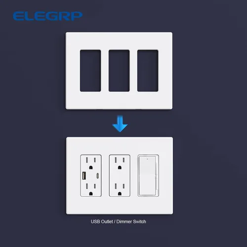 Miniatura 5 de ELEGRP Placas decorativas de pared de 3 segmentos sin tornillos, cubierta de placa frontal termoplástica irrompible para interruptor de toma
