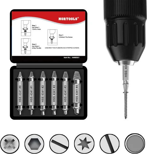 Miniatura 5 de Juego de extractor de tornillos dañados, 6 piezas de tornillos pelados, tuercas y pernos para quitar herrajes oxidados y dañados, tuercas y pernos