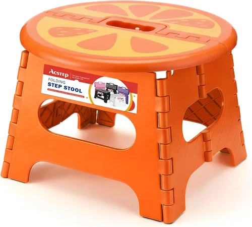 Miniatura 31 de ACSTEP Taburete plegable para adultos de 11 pulgadas de altura, taburete de plástico ligero plegable con capacidad de hasta 300 lbs, taburete Negro