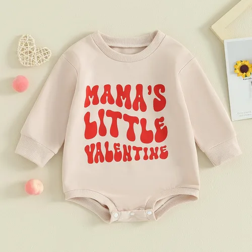 Miniatura 90 de SOLILOQUY Traje de manga larga con cuello redondo para el primer día de San Valentín para bebé niño y niña, mameluco de corazón de amor