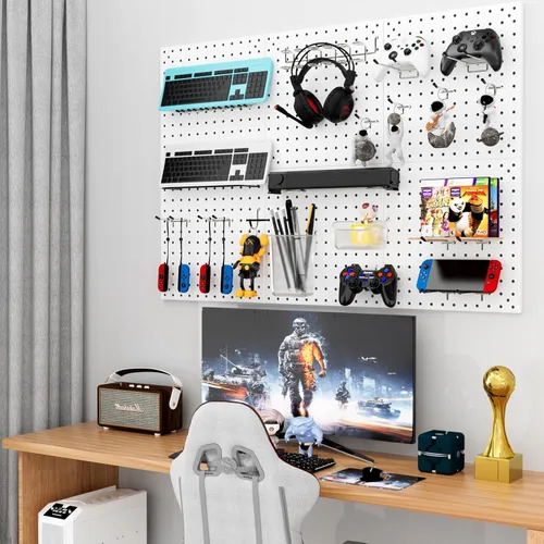 Miniatura 7 de Kit de Tablero de Clavijas Daanxw, Incluye Tablero y Accesorios, con Ganchos y Contenedores, Organizador de Pared para Oficina, Exhibición de Blanco