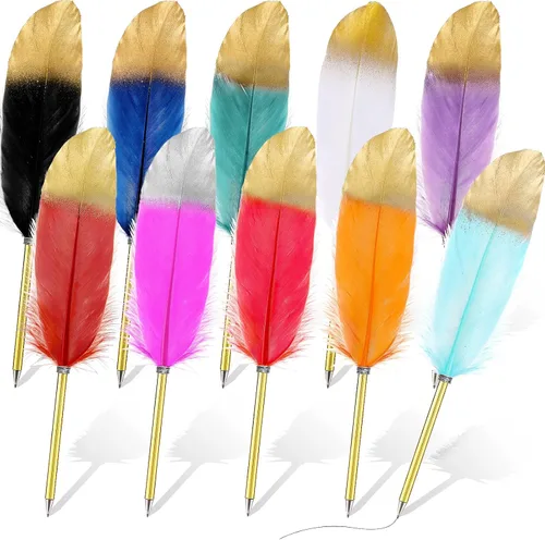 Miniatura 11 de Chivao Bolígrafo de pluma de 0.020 in, tinta negra, pluma de pluma chapada en pluma para invitados, recuerdos de oficina, fiestas (10 piezas)