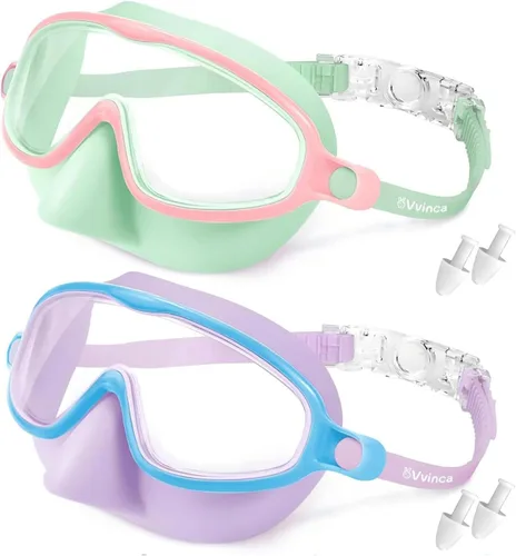 Miniatura 11 de Vvinca Gafas de natación con cubierta para la nariz, paquete de 2 máscaras de buceo de visión amplia, antivaho, UV, sin fugas, gafas de natación