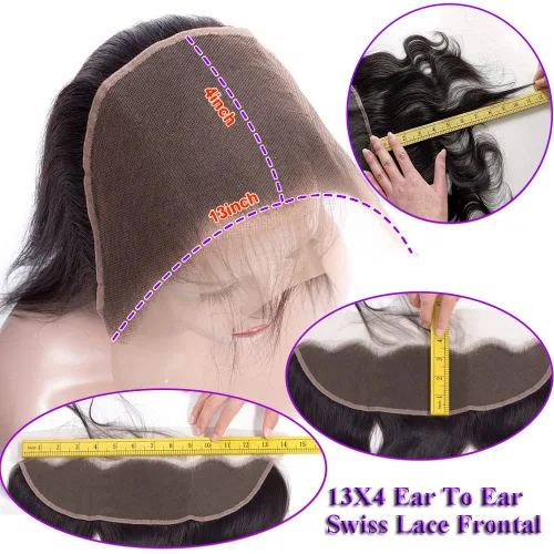 Miniatura 5 de 13x4 frontal cuerpo ondulado encaje frontal 100% cabello humano de oreja a oreja 13x4 cuerpo ondulado HD cierre de encaje transparente 10 pulgadas