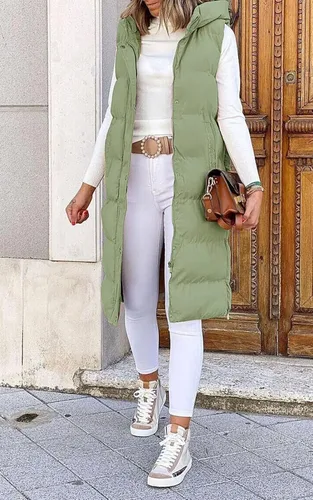 Miniatura 5 de LEANI Chaleco largo acolchado con cremallera completa para mujer, abrigo sin mangas con bolsillos
