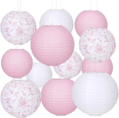 Miniatura 7 de Riakrum - Juego de 18 faroles de papel de 10 pulgadas y 8 pulgadas, redondos, chinos, japoneses, decoración colgante para techo, boda, fiesta