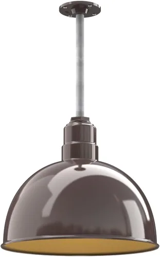 Miniatura 36 de Steel Lighting Co. Colgante de cuenco rosa Lámpara montada en el techo Cúpula de 15 pulgadas vástago de 12 pulgadas Estilo granero de acero