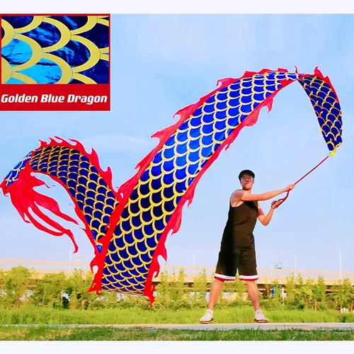 Miniatura 5 de DSJUGGLING Dragón Poi 3D con bola pesada de 4.94 oz y cuerda de columpio de 3.6 ft – Serpentina de cinta de dragón dorado chino de seda fluida