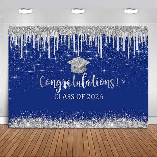 Miniatura 11 de Mocsicka Fondo de graduación de 7 x 5 pies 2026, decoraciones de graduación negro y dorado, pancarta de felicitaciones de graduación 2026, fondo