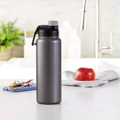 Miniatura 6 de Amazon Basics Botella de agua grande con aislamiento de acero inoxidable, tapa de boquilla, 30.1 onzas, gris