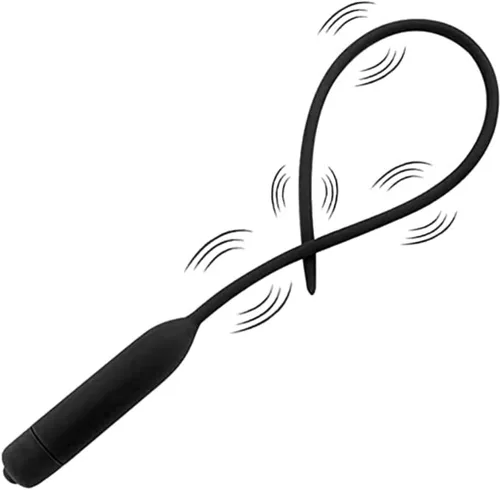 Miniatura 6 de Tapón uretral de silicona vibratorio con sonidos uretrales para el pene, dilatador masculino para masturbación uretral, negro (5.9 in)