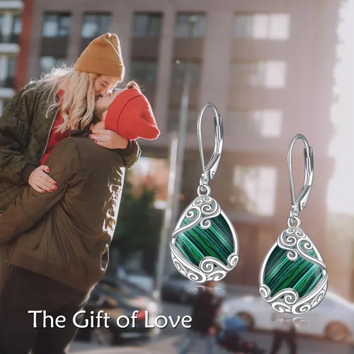 Miniatura 113 de Aretes colgantes con forma de lágrima de filigrana de piedra lunar de plata de ley 925 con cierre de palanca para mujer, regalos de joyería
