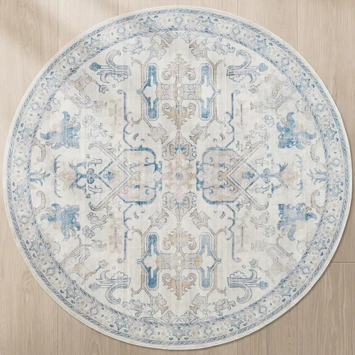 Miniatura 47 de jinchan Lima - Alfombra simétrica floral geométrica lavable, alfombra de entrada de medio círculo de 2 x 3, alfombra de media luna, suave y Azul