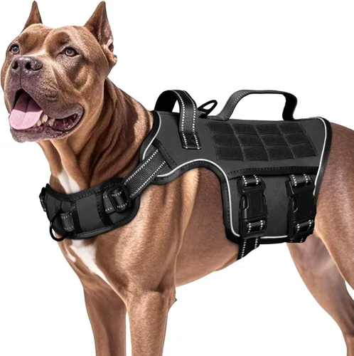 Miniatura 8 de Arnés para perros grandes resistente, arnés táctico sin tirones para perro con sistema Molle, chaleco para perro de servicio fácil de poner y Negro