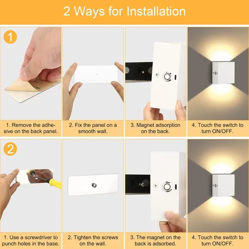 Miniatura 4 de Lightess Aplique de pared con batería con control táctil, luces LED de pared recargables, luces de montaje en pared arriba hacia abajo