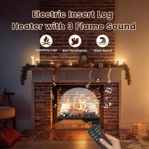 Miniatura 2 de Juego de troncos de chimenea eléctrica independiente de 21 pulgadas con sonido de crepitación, inserto de chimenea calentador con temporizador
