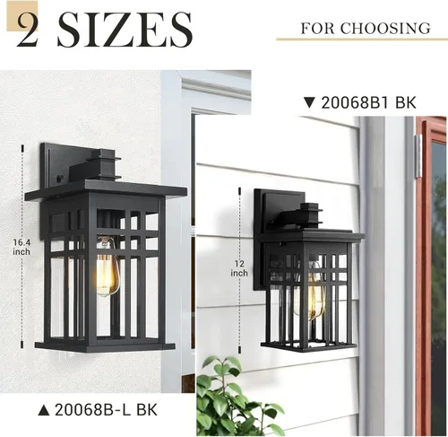 Miniatura 3 de zeyu 20068B-L BK - Lámpara de pared exterior de 16 pulgadas para casa de patio, aluminio fundido a presión con vidrio transparente, acabado negro