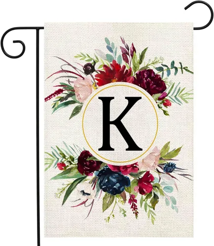 Miniatura 17 de Banderas de jardín con monograma de letra P, bandera de jardín de verano de 12 x 18 pulgadas, banderas florales de doble cara para patio, bandera