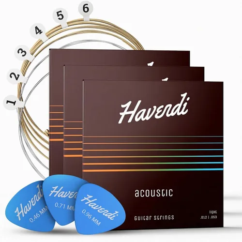 Miniatura 12 de HAVENDI® Cuerdas de guitarra I Cuerdas de guitarra acústica con revestimiento de bronce fosforoso I Calidad de sonido brillante I Incluye 3 púas