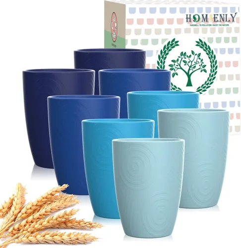 Miniatura 15 de Homienly Tazas de paja de trigo 8 piezas, tazas de plástico irrompibles, taza de beber reutilizable, apta para lavavajillas, vasos de agua con Beige