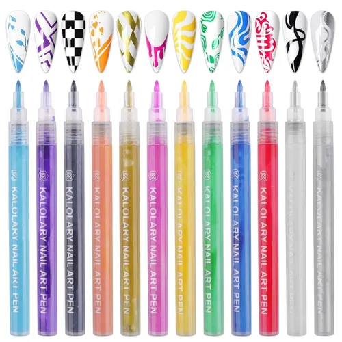 Miniatura 11 de 1 unidad de lápices blancos para arte de uñas, Kalolary 0.5mm marcadores de arte de uñas, punto de grafiti, lápiz de puntos, pincel de dibujo