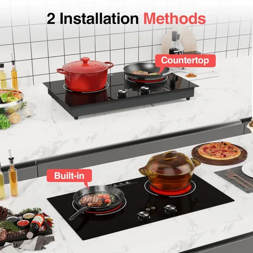 Miniatura 7 de Placa de cocina eléctrica de 2400 W: estufa eléctrica de 24" de 2 quemadores, placa caliente de doble quemador, GTKZW control de perilla para Placa