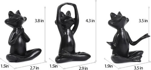 Miniatura 2 de Suoedd Juego de 3 figuras de rana negra para decoración de yoga, estatuas de yoga de rana para sala de estar moderna, mesa, oficina, estantería