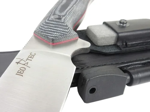 Miniatura 8 de JEO-TEC Nº21 Bushcraft Survival Hunting Cuchillo táctico de hoja fija - BOHLER N690C Acero Inoxidable, Funda de Cuero Multiposicionada, Piedra BLACK