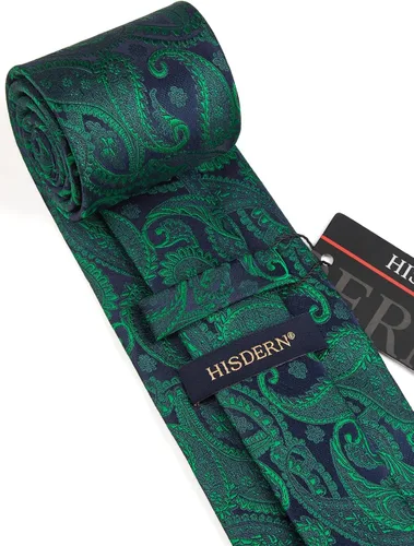 Miniatura 241 de HISDERN Corbatas para hombre, corbata de cachemira y bolsillo cuadrado tejido clásico floral para hombre, corbata de fiesta de boda