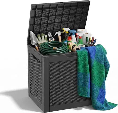 Miniatura 44 de ROJIK - Caja de almacenamiento para exteriores, impermeable, para patio y piscina, herramientas de jardín y cojines, banco con tapa con cerradura