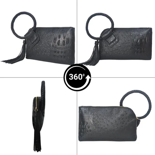 Miniatura 4 de NGIL Mini bolso de pulsera de piel sintética para mujer con borla de flecos, cartera de pulsera para mujer