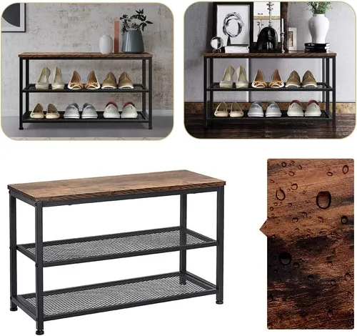 Miniatura 5 de Banco de zapatos, zapatero de madera de 3 niveles, estantes de colocación con asiento para entrada, sala de estar y pasillo