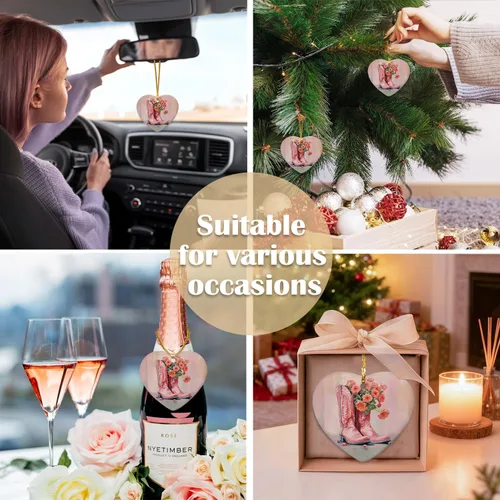 Miniatura 4 de Adorno rosa de vaquera occidental, adornos de corazón de vaquera occidental para decoración de fiesta de árbol de Navidad, botas de vaquero florales