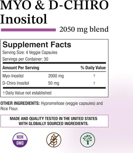 Miniatura 2 de Puregen Labs - Suplemento de inositol Myo inositol y D-Chiro Inositol 2050mg - 120 cápsulas vegetales Sin aditivos nocivos Sin OMG, sin gluten