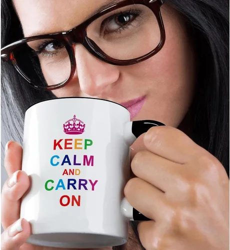 Miniatura 2 de 3dRose (mug_123120_4) Keep calm and continue on. Arcoíris - Taza negra de dos tonos, 11 oz