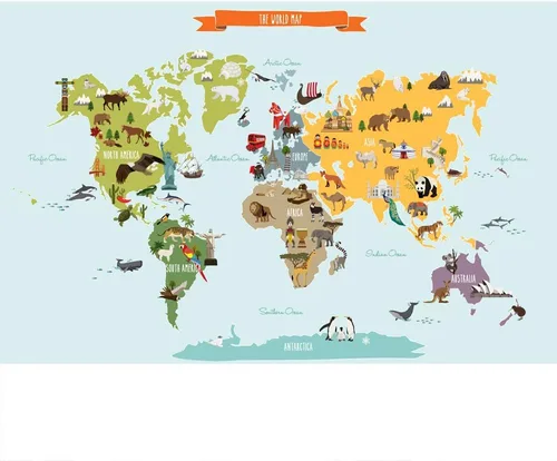 Miniatura 4 de Póster de vinilo con mapa del mundo infantil para pared, diseño de mapa del mundo ilustrado