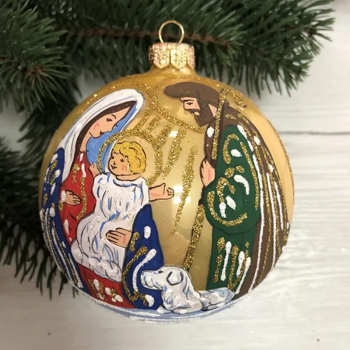 Miniatura 9 de Adornos de Navidad pintados a mano de cristal de 3.94 pulgadas, bola colgante para árbol de Navidad, mini adornos para decoración de Navidad, bola
