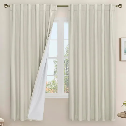 Miniatura 134 de LAMIT Cortinas de lino natural 100 % opacas para ventana, para dormitorio, 45 pulgadas, cortinas térmicas con textura de lino estilo granja