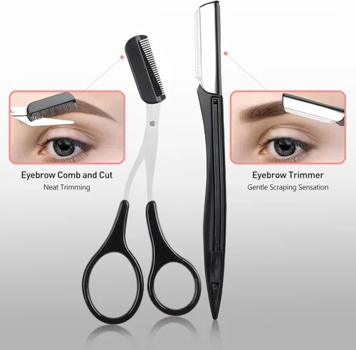 Miniatura 2 de Kit de tijeras de aseo para cejas, kit 4 en 1 de acero inoxidable para mujeres y hombres, incluyendo maquinillas de afeitar para cejas, cepillo