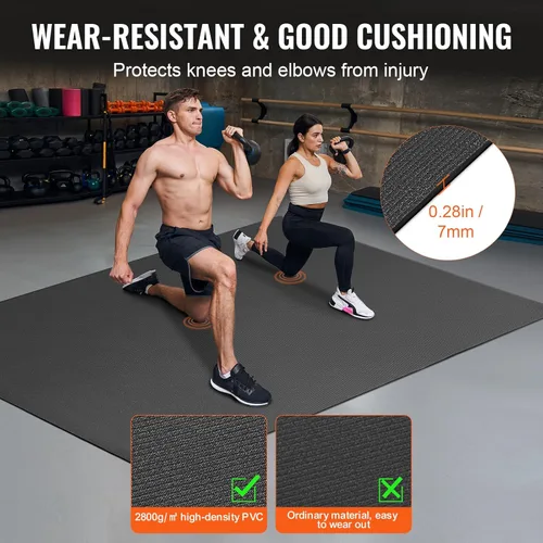Miniatura 5 de VEVOR Large Exercise Mat, 12'x6'/10'x6'/9'x6'/8'x6'/8'x5'/7'x5'/6'x4' (7mm) Extra Thick, Non Slip High Density Premium Workout Mat, Exercise Yoga