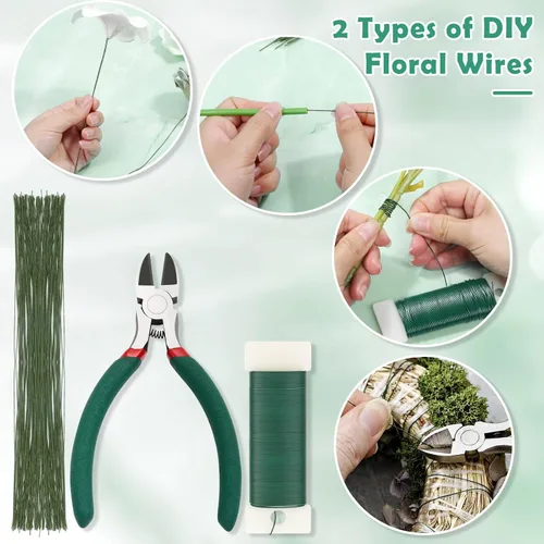 Miniatura 3 de Paxcoo Kit de herramientas de cinta floral y arreglo de alambre floral con cinta verde, alambre floral, alfiler de flores de boutonniere, cortador
