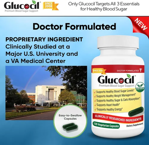 Miniatura 5 de Glucocil – Nuevo – Cápsulas vegetarianas – Soporte premium para el azúcar en sangre – Apoya los 3 elementos esenciales para un azúcar en sangre
