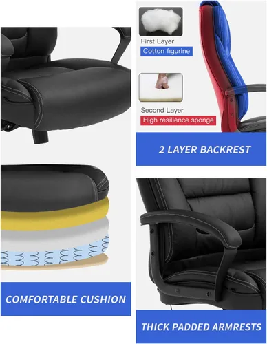 Miniatura 7 de Silla de escritorio ergonómica, ancha, grande y alta de 500 libras con soporte lumbar, reposabrazos y reposacabezas, silla de oficina giratoria
