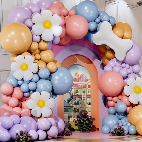 Miniatura 4 de Kit de arco de globos azules TODO EN 1 con globos BONUS de hueso y margarita para decoración de cumpleaños de niña - Guirnalda de globos pastel